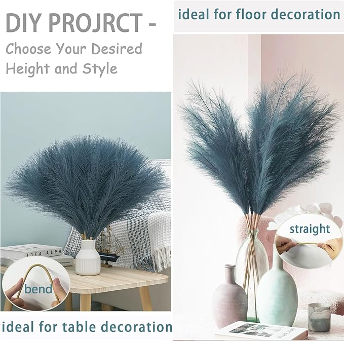 38" 10 Stems Tall Pampas Grass - Faux Fluffy Pampas Grass Tall Navy Blue for Boho Home Wedding Mothers Day Decoration