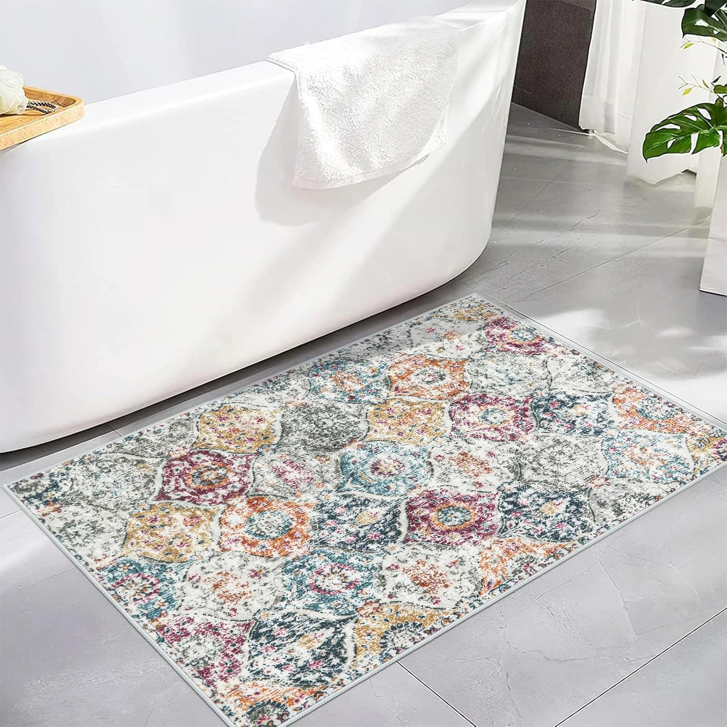 Lahome Moroccan Trellis Entryway Rug, 2x3 Kitchen Rugs Non Slip Washable, Non-Slip Indoor Door Mat Ultra-Thin, Small Throw Carpet for Bathroom Bedroom Entry, Aqua/Multi