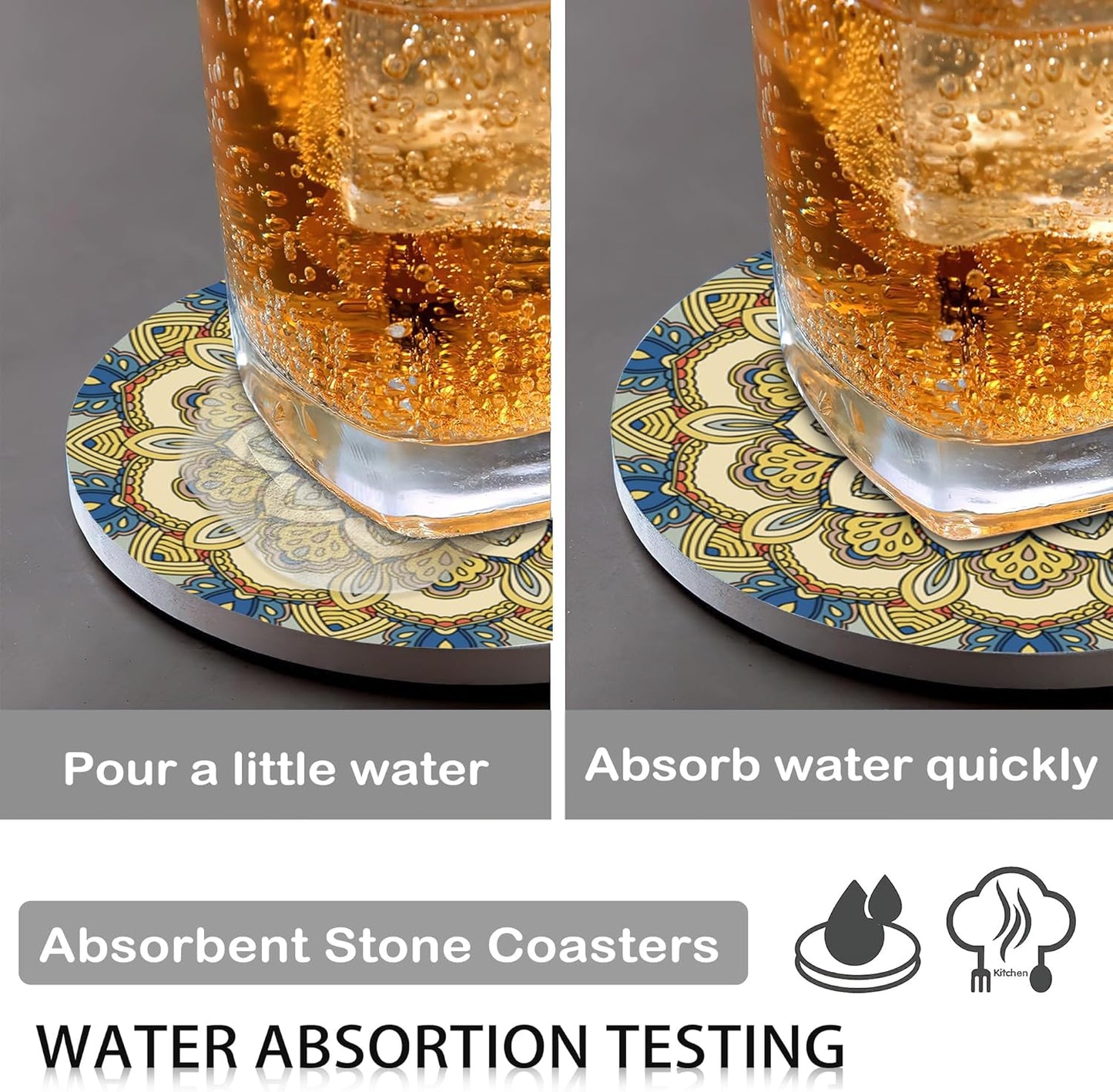 Mandala Set of 6 Coasters for Drinks Absorbing Round Ceramic Stone Coaster with Cork Base,Tabletop Protection Mat for Mugs and Cups,Office,Kitchen