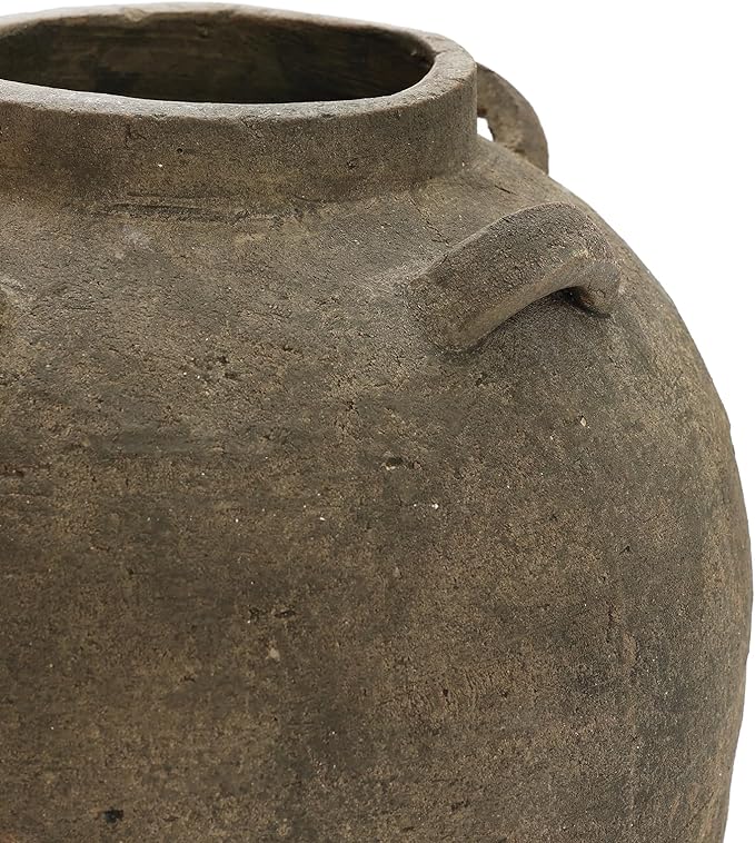 LuxenHome Rustic Ceramic Flower Vase,15 Inch Tall Brown Terracotta Cauldron Vase for Living Room Decor，Large Floor Vase Home Décor Accents,Round Vintage Pottery Vases Home Decor