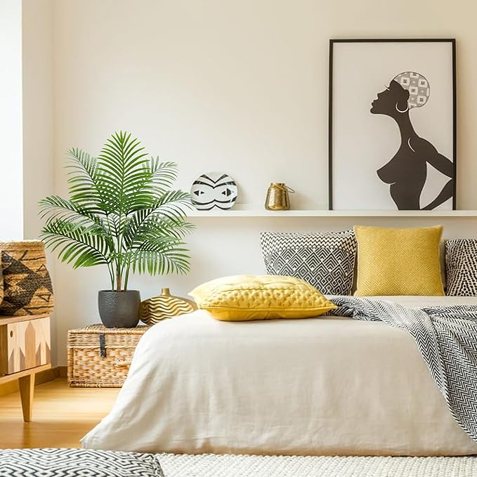 2 Pack Artificial Palm Tree Indoor Plant 3FT Tall Fake Tropical Palm Tree in Pot, Real Bark Design Faux Areca Palm Tree for Home Office Living Room Bedroom Farmhouse Modern Outdoor Topiary Tree