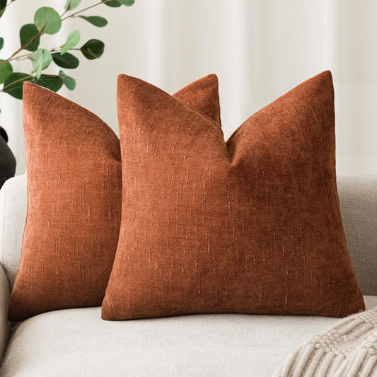 Foindtower Pack of 2 Soft Textured Throw Decorative Pillow Covers Square Accent Solid Cushion Cover Cozy Farmhouse Pillow Case with Zipper for Couch Sofa Bed Living Room 22x22 Inch, Burnt Orange