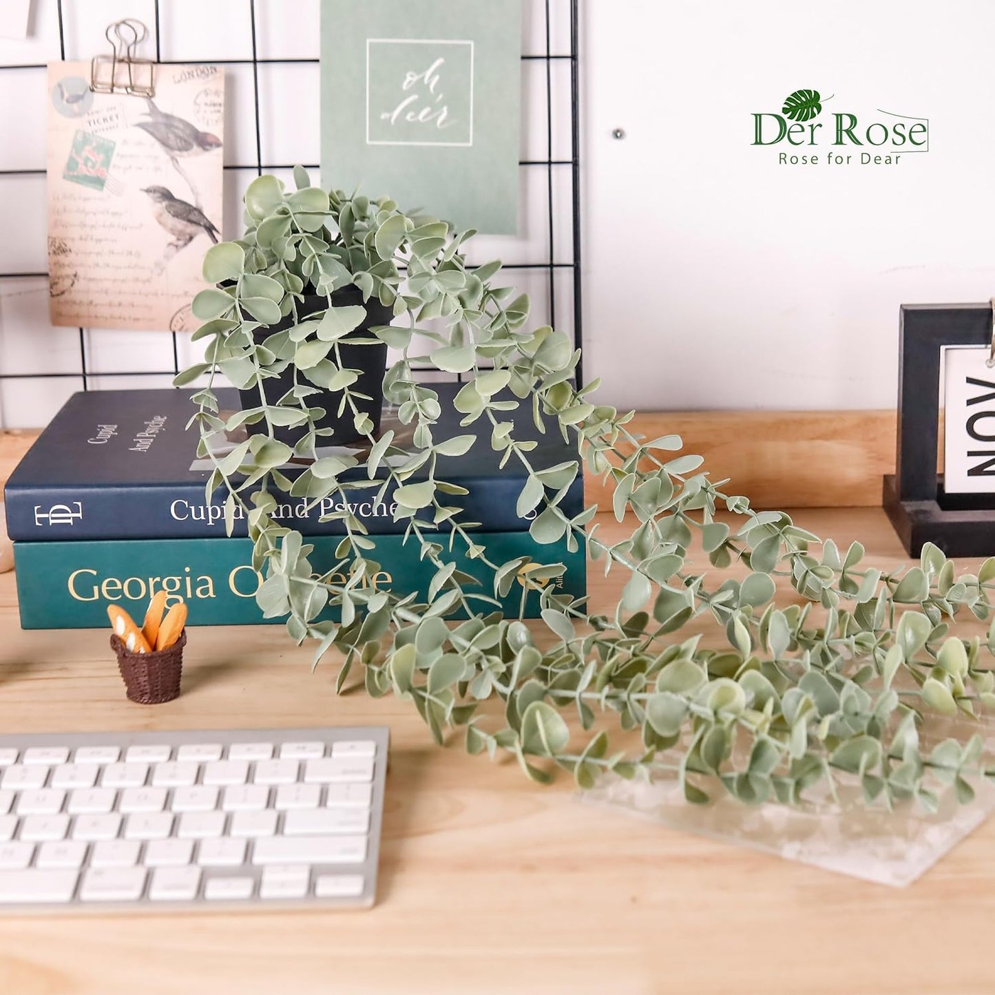 Der Rose 2Pcs Fake Plants Hanging Artificial Decor Faux Potted Eucalyptus and Pea Pod Plants for Boho Bathroom Home Office Desk Wall Shelf Bookcase Accessories Decor Indoor