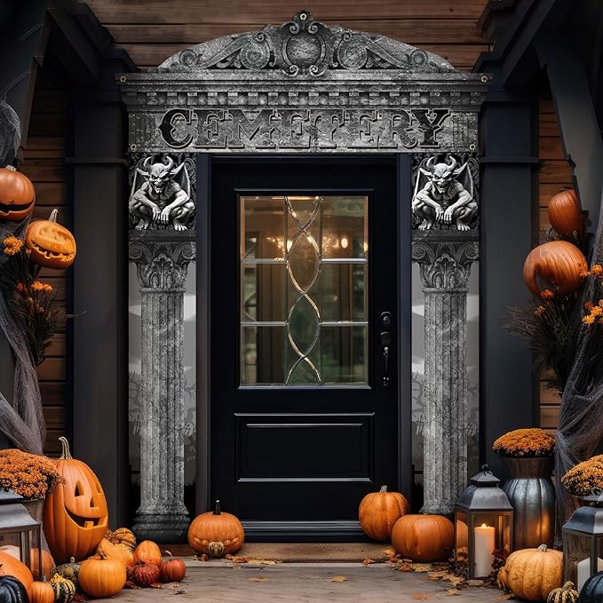 3 Pcs Halloween Cemetery Archway Halloween Cemetery Banners Gothic Outdoor Banners Sign Banner Decorations for Outdoor Party Supplies(Classic)