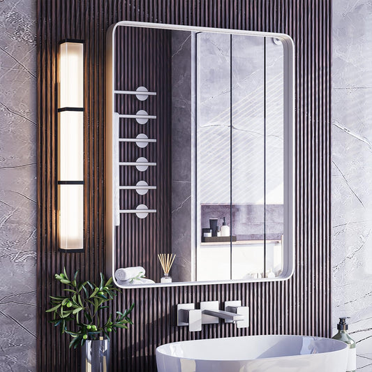ISKM Silver Framed Mirror for Wall 24"x 32", Bathroom Vanity Mirror Anti-Rust, Tempered Glass, Rounded Rectangle Mirror(Horizontal/Vertical)
