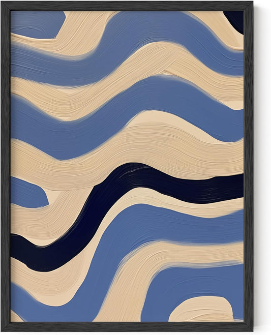 HAUS AND HUES Modern Abstract Wall Art - Blue and Green Living Room Art, Modern Artwork for Walls, Minimalist Picture for Living Room(Blue Abstract Pattern 4, Unframed, 12x16)