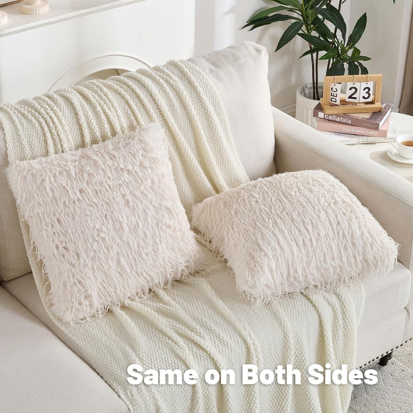 FUTEI Cream White Decorative Throw Pillow Covers 12x20 Inch Set of 2,Soft Fluffy Faux Feather Texture Lumbar Pillow Cases,Modern Home Luxury Decor for Couch Bed Living Room