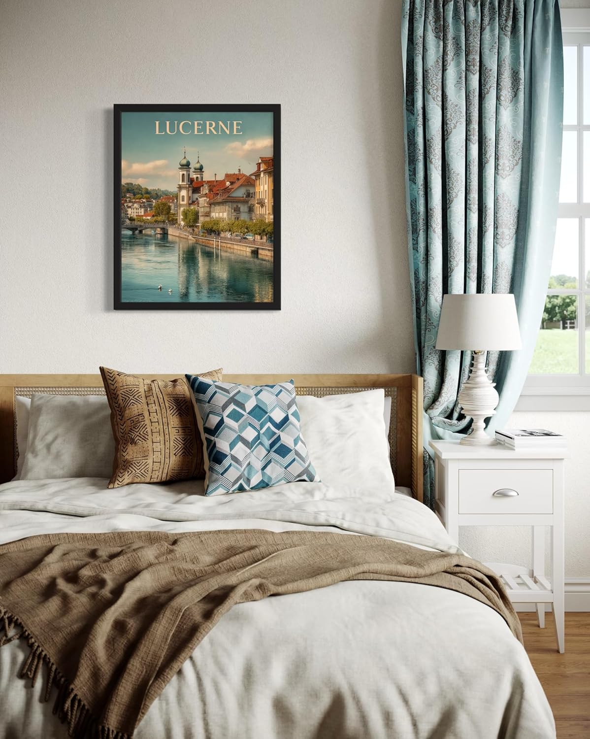 Lucerne, Switzerland Art Print Poster, Europe Vintage City Retro Photography Skyline Travel Bedroom Bathroom Living Room Decor 183 (Lucerne, Switzerland, 11 x 14 inches, Black Frame)