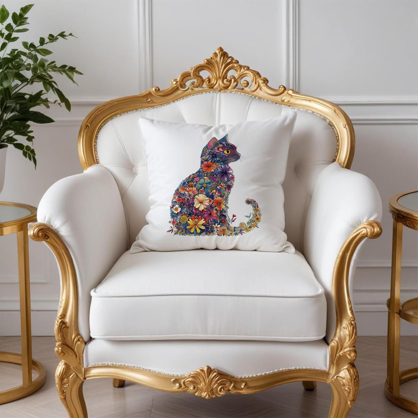 Colorful Floral Cat Pillow Covers 18x18, Gifts for Cat Lovers Mom Lady Owners, Elegant Kitten Kitty Decorative Pillow Covers for Home Bedroom Living Room Decor, Pet Lover Gifts