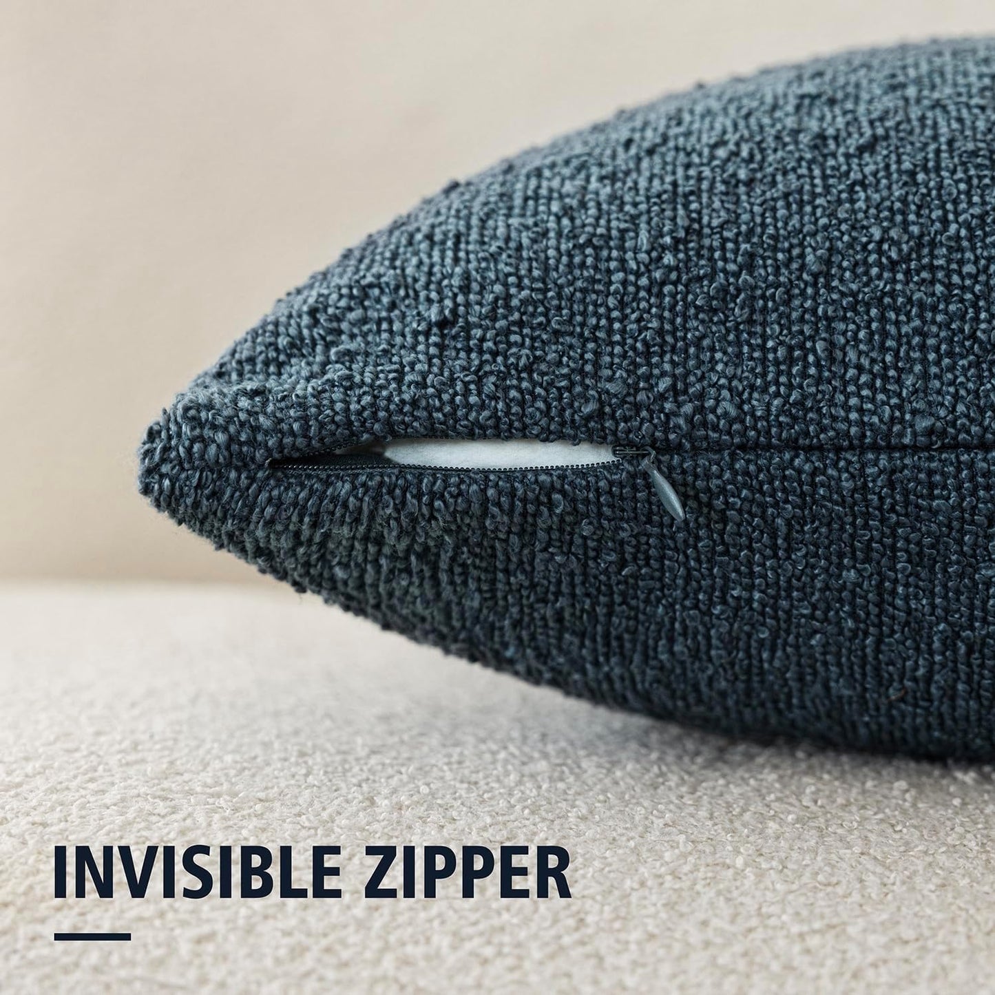 Foindtower Decorative Textured Boucle Throw Pillow Covers Accent Solid Pillow Cases Neutral Soft Cozy Couch Cushion Case for Chair Sofa Bedroom Living Room Home Decor 26x26 Inch,1PC,Dark Blue