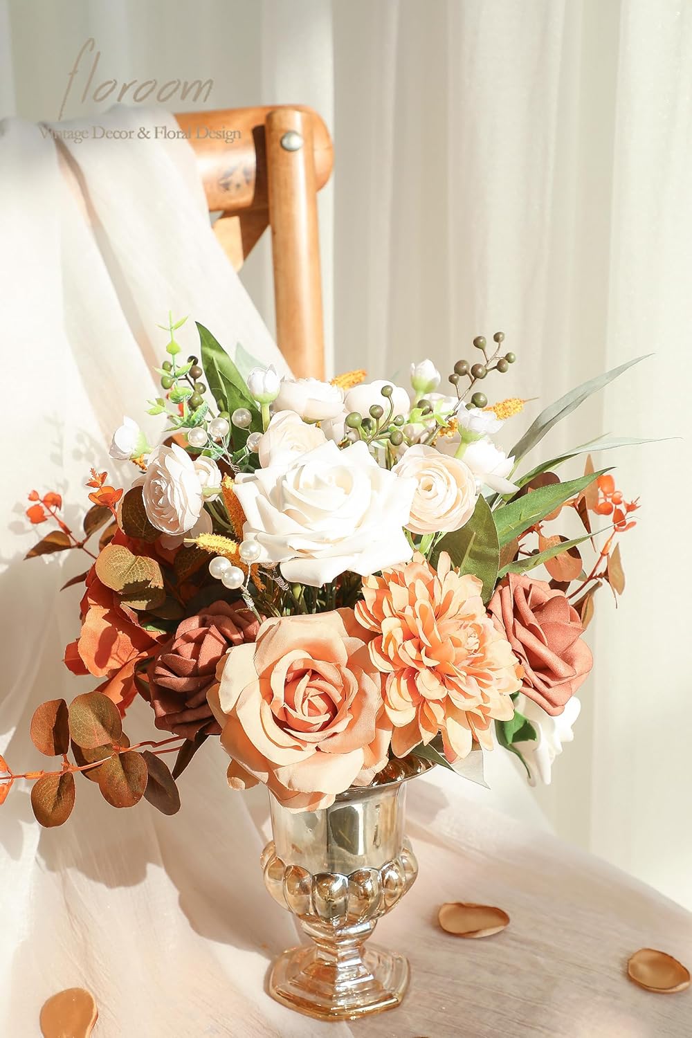 Floroom Artificial Greenery Stems Box Set, 41pcs with 7 Kinds of Faux Greenery Flowers Picks for DIY Bridal Bouquets Wedding Floral Arrangement Table Centerpieces, Terracotta & Cream