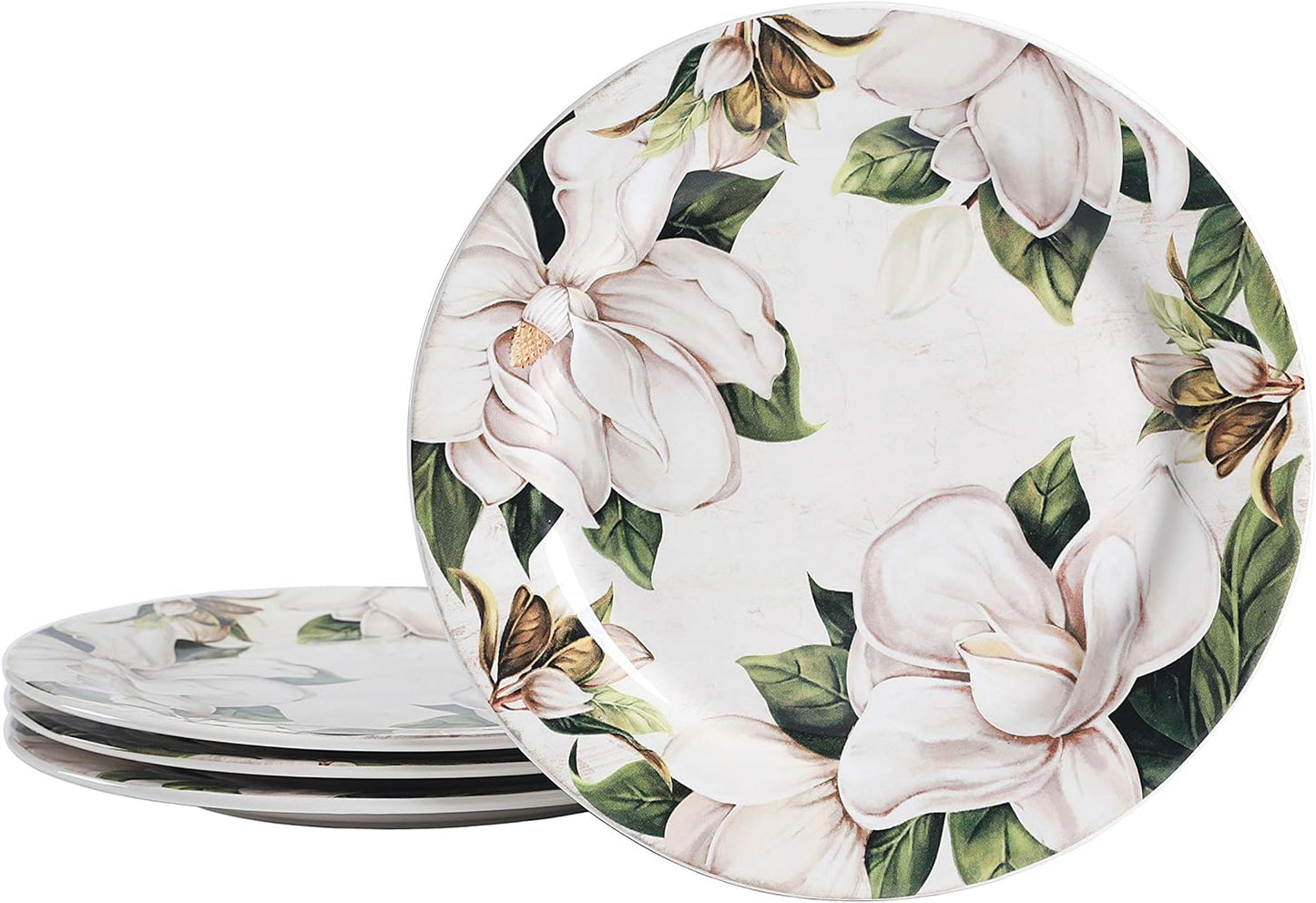 Bico Magnolia Floral Dinner Plates Set of 4, 11 Inch Large Ceramic Plates for Pasta, Steak, Stylish Serving Dishes, Microwave and Dishwasher Safe, Gift for Housewarming and Thanksgiving