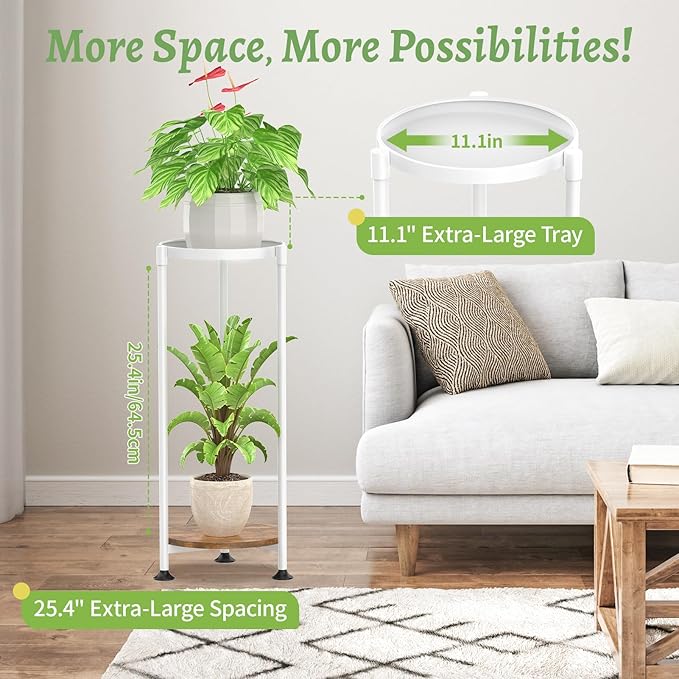 KMOTASUO 2 Tier Plant Stands Indoor, 30 Inch Tall Metal Corner Plant Stand, Modern Flower Shelf Pot Holder Planter Display Rack for Living Room Balcony Patio Garden(White)