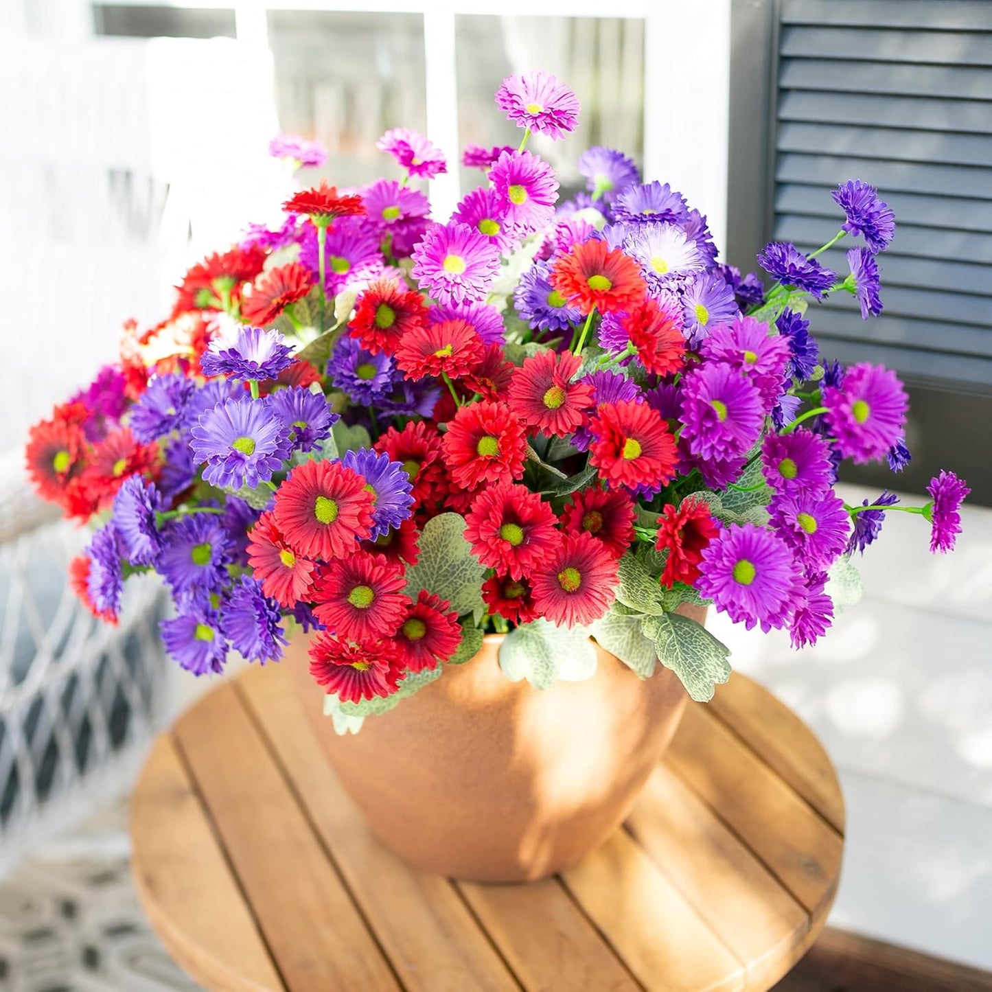 HyeFlora Dahlia Artificial Flowers for Outdoors Decoration, 6 Bundles Fake Mums Faux Flowers Plants Realistic UV Resistant Silk Flowers for Outside Planter Front Door Yard Garden Indoor Home, Mix