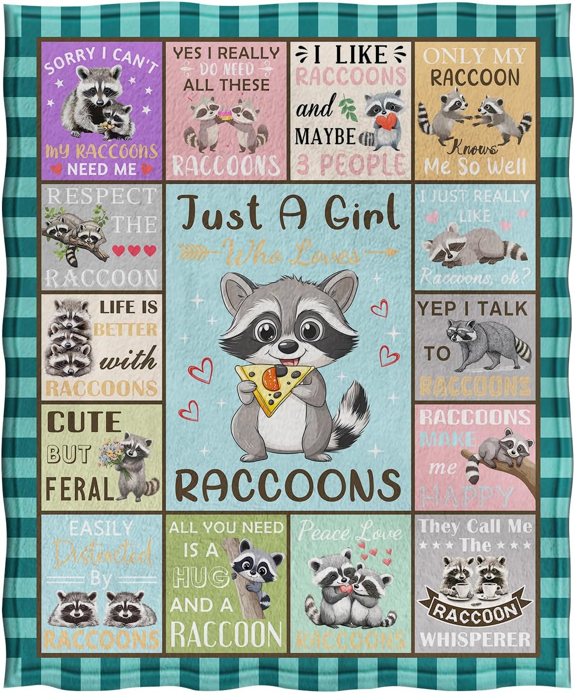 Jekeno Raccoon Blanket Cute Animals Gifts for Women Men Kids Girls Boys Mom Wife Friends Halloween Birthday Home Bedroom Living Room Decor Colorful Throw Blanket 50"x60"