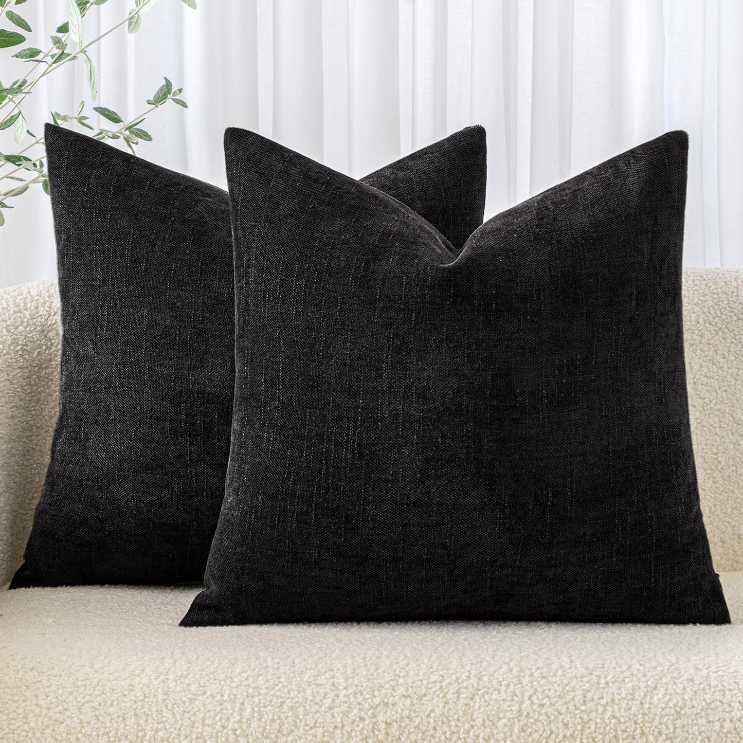 MIULEE 26x26 Inch Pack of 2 Euro Sham Decorative Throw Pillow Covers Soft Chenille Throw Pillows Textured Cushion Covers for Bed Couch Sofa Bedroom Living Room, Black