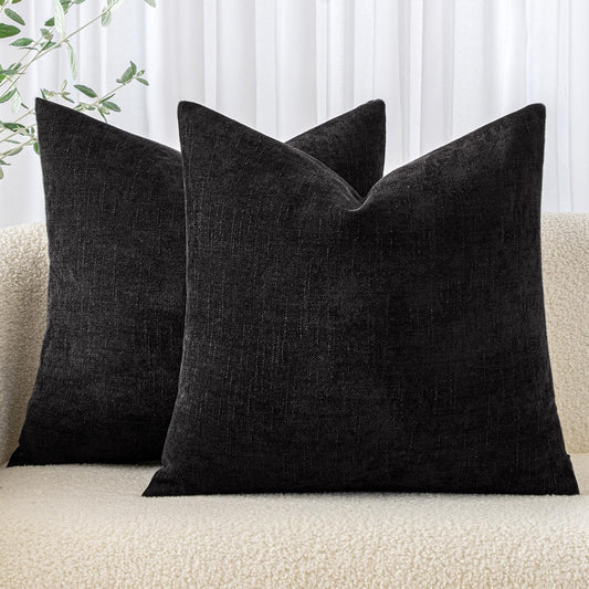 MIULEE 26x26 Inch Pack of 2 Euro Sham Decorative Throw Pillow Covers Soft Chenille Throw Pillows Textured Cushion Covers for Bed Couch Sofa Bedroom Living Room, Black