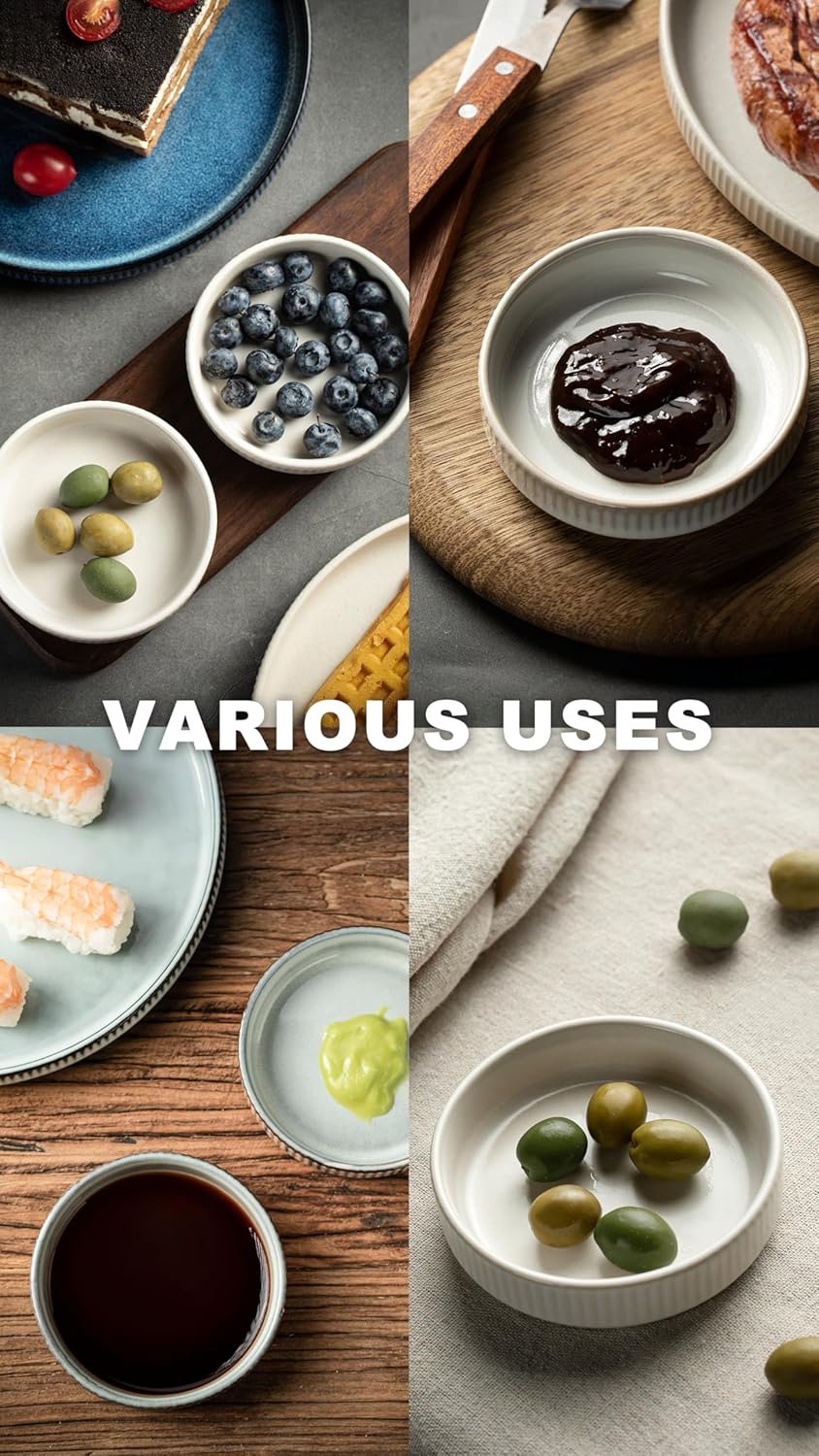 famiware Star Soy Sauce Dish Ceramic Dipping Bowls Set of 6, 4 oz Individual Dip Sauce Cups/Bowls/Dishes/Plates, Small Serving Bowl for Side Dishes, Dessert, Ice Cream, Condiments - Cappuccino White