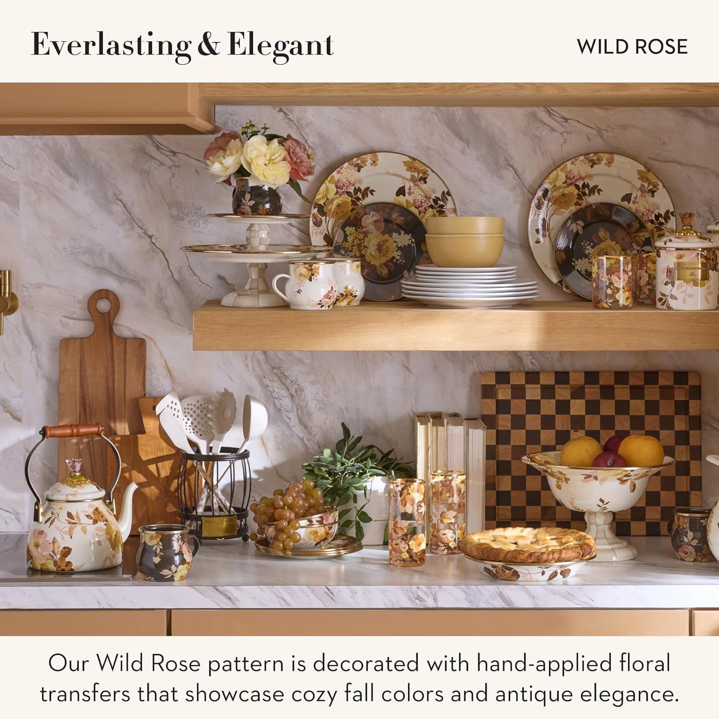 MACKENZIE-CHILDS Enamel Mug, Cute Enamelware Tea or Coffee Mug, Wild Rose White