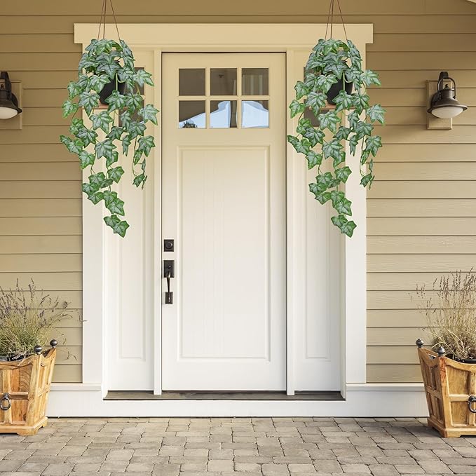 Set of 2 Fake Ivy Plant for Home Decor Indoor Silk Artificial Hanging Plant 25" Fake Ivy Vine Faux Ivy Leaves for House Room Indoor Outdoor Home Shelf Office Desk Plant Decor