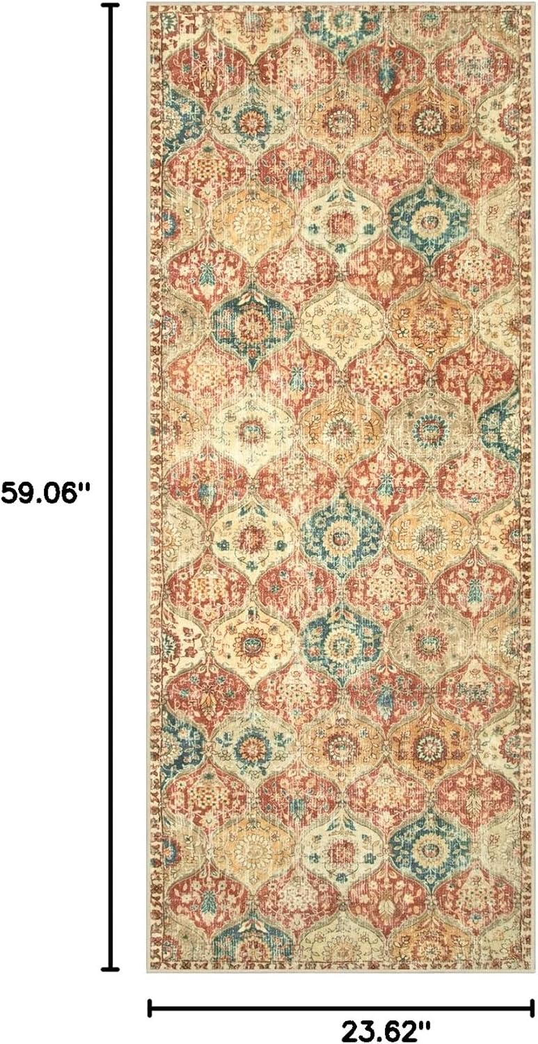 Lahome Moroccan Trellis Hallway Rug, 2x5 Washable Runner Rug Non Slip Kitchen Runners for Hallways, Ultra-Thin Vintage Carpet for Bedroom Bathroom Entryway, Red/Orange