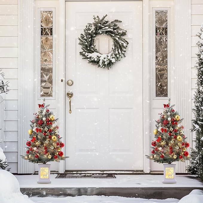 3 Ft Pre-Lit Christmas Tree, Artificial Christmas Trees with Lighting, Xmas Trees with 78 Led Lights, Christmas Decoration for Home, Office, Easy Assembly