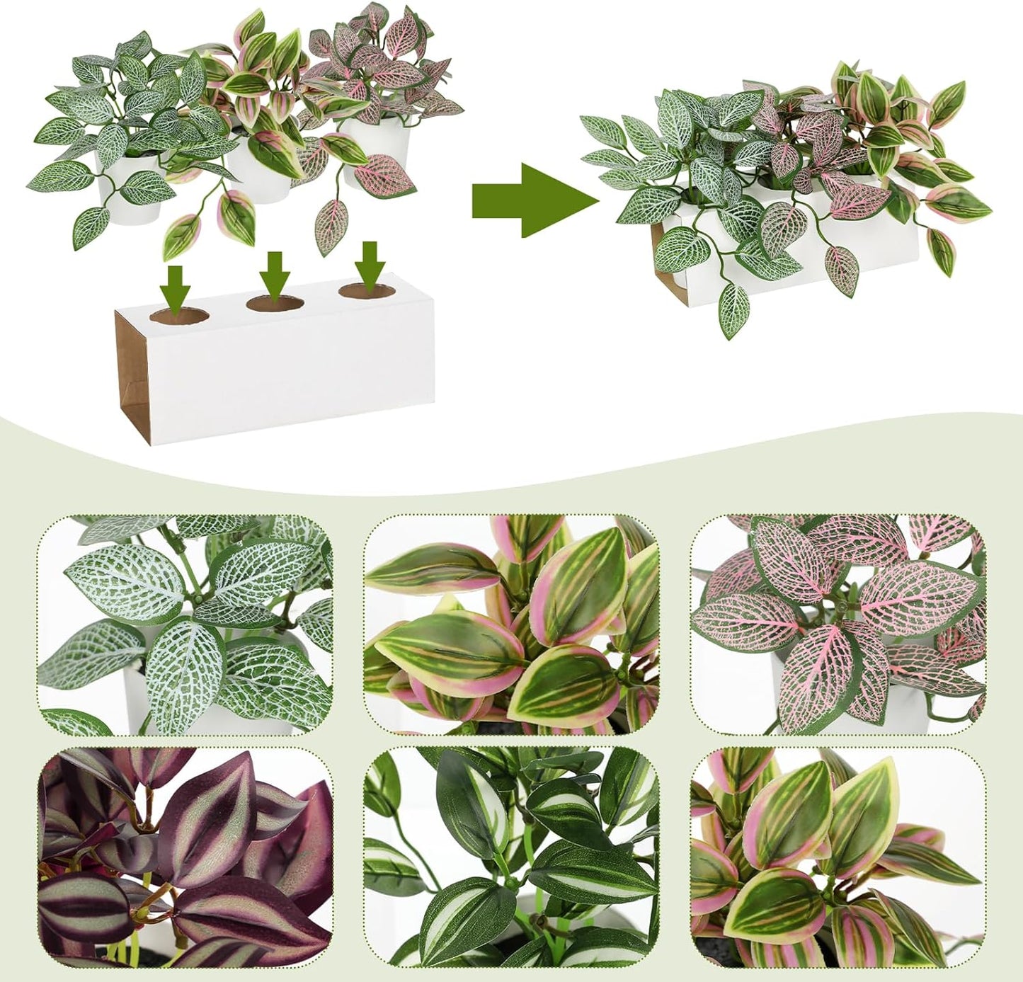 Hollyone Fake Plants 6 Pack Artificial Plants Indoor Faux Plant with White Plastic Pot Small Fake Potted Plant for Home Aesthetic Living Room Bathroom Desk Shelf Office Decor