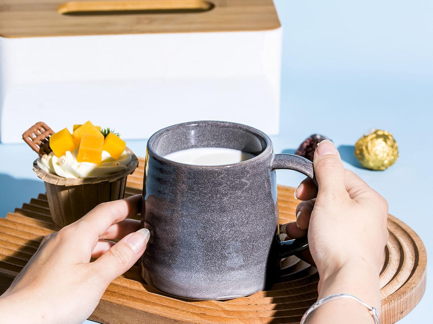 Large Ceramic Coffee Mugs, Handmade Pottery Mug, Tea Cups with Handle for Office and Home, 16 oz, Dishwasher and Microwave Safe (Gery)