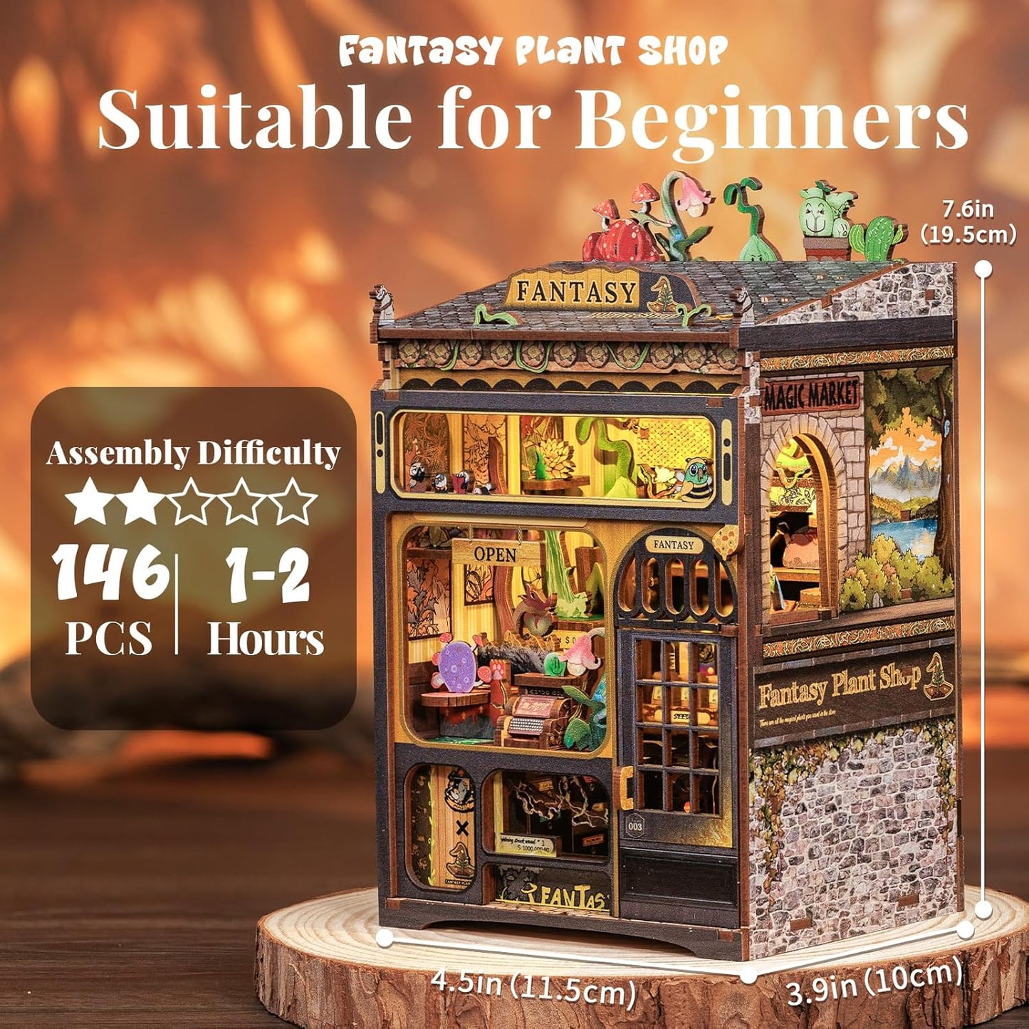 Cutefun Book Nook Kit, DIY Miniature House Kit for Beginners, Book Nook Kits for Adults, Wooden Dollhouse for Bookshelf Decor, Gifts for Family & Friends (Fantasy Plant Shop)