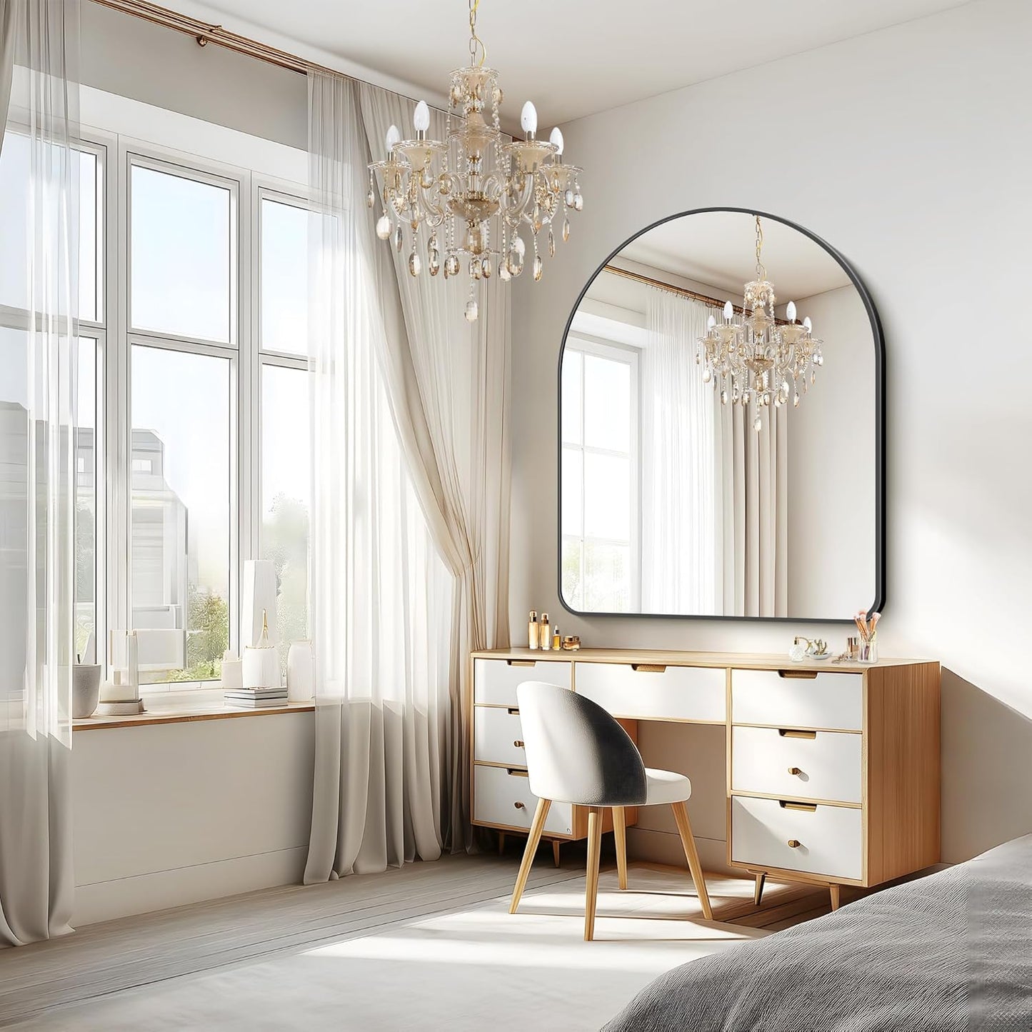 FORBATH Arched Wall Mirror 40"x48", Large Arch Bathroom Mirror Black Aluminum Wide Frame for Decor Dresser Mirror for Bedroom Living Room Entryway, Hanging or Leaning Against Wall