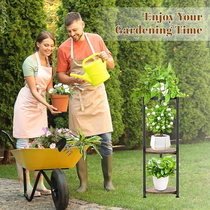 KMOTASUO 3 Tier Black Plant Stand Indoor for Large Tall Heavy Duty Planter, Multiple Sturdy Metal Flower Corner Rack for Narrow House Floor, Iron Vertical Level Round Orchi Holder Organizer, Modern