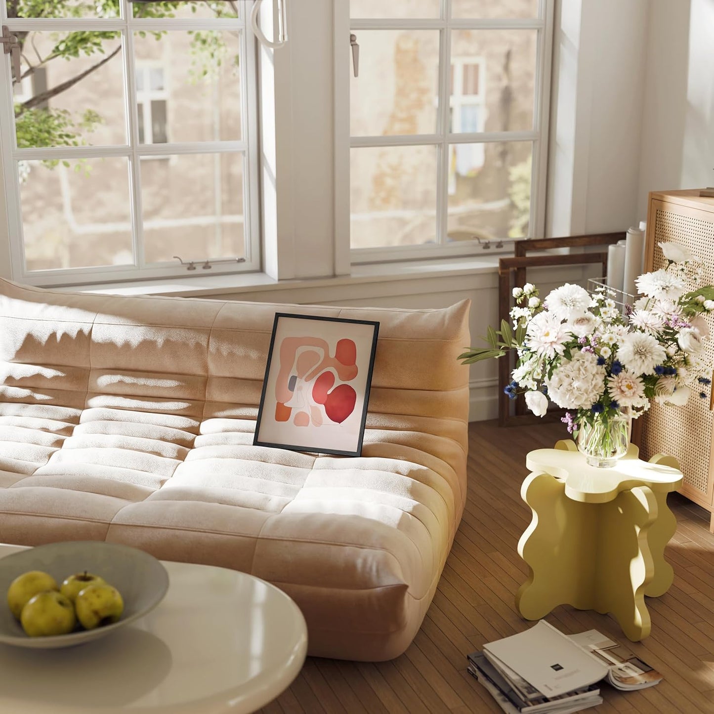 HAUS AND HUES Colorful Abstract Wall Art - Minimalist Retro Picture for Living Room Decor, Red and Pink Modern Wall Art Painting (Pink Abstract Shapes, Black Frame, 11x14)