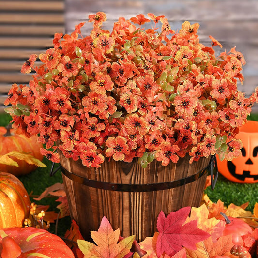 Fall Decor, Fake Mums, Fall Flowers, UV Resistant Artificial Mums for Outdoors, 12 Bundles Faux Mums for Outside, Fall Flower Plants Artificial for Decoration For Home Porch Thanksgiving,Orange Green