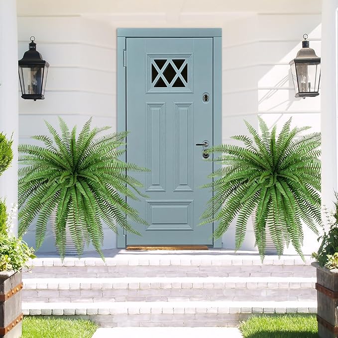 Velener 36 Inch Artificial Boston Fern Large Hanging Plant, Fake Fern Plants Bush Indoor for Home Decor, Faux Plants Outdoor, Garden, Office, Garden Decoration(Green)