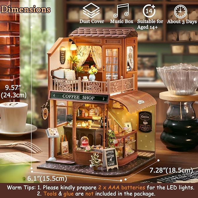 TuKIIE DIY Miniature House Kit with Furniture, 1:24 Scale Creative Room Wooden Mini Dollhouse Plus Dust Proof & Music Movement for Kids Teens Adults(Encounter with Time)