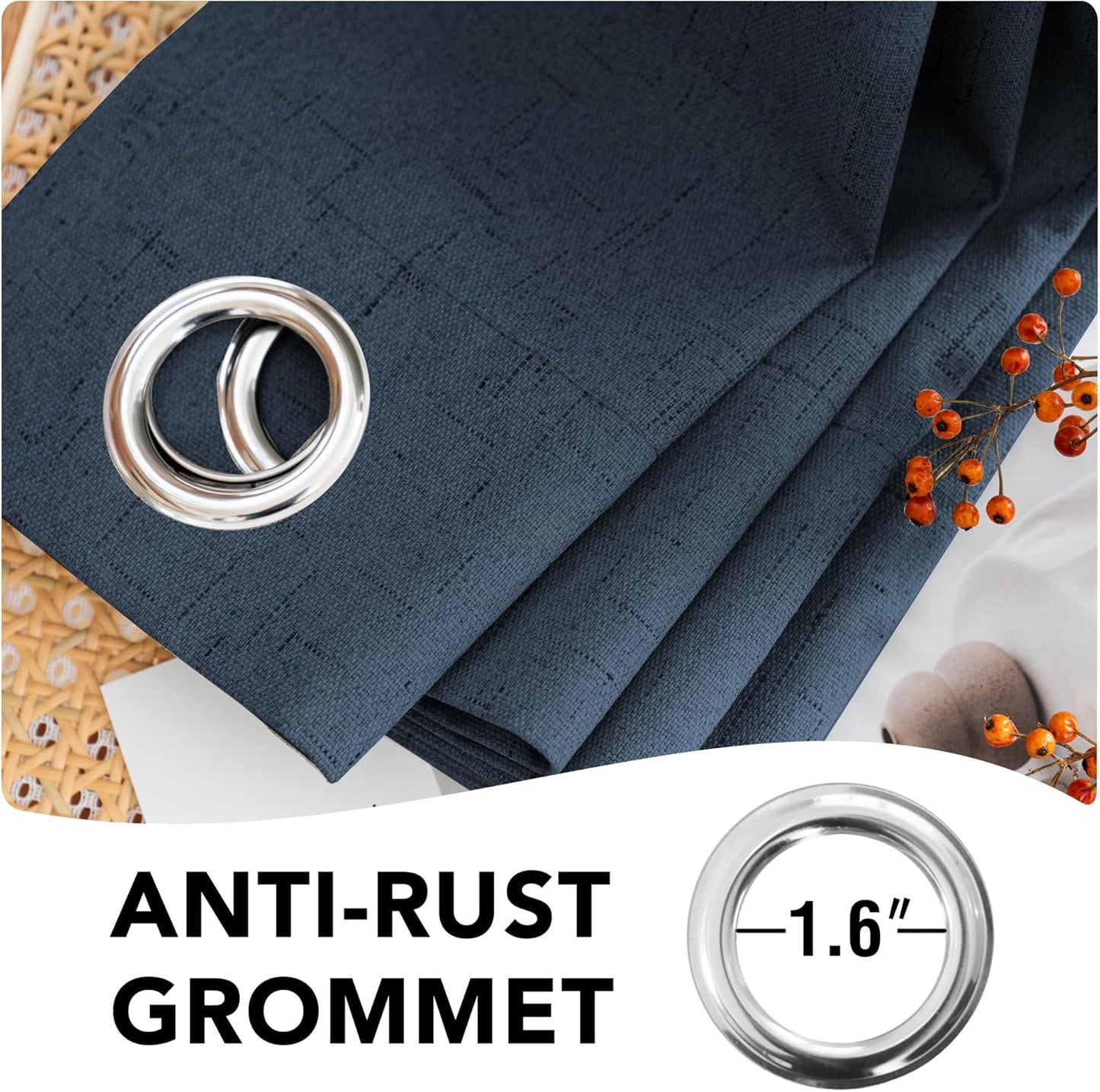 H.VERSAILTEX Linen Blackout Curtains 72 Inches Long 100% Absolutely Blackout Thermal Insulated Textured Linen Look Curtain Draperies Anti-Rust Grommet, Energy Saving with White Liner, 2 Panels, Navy