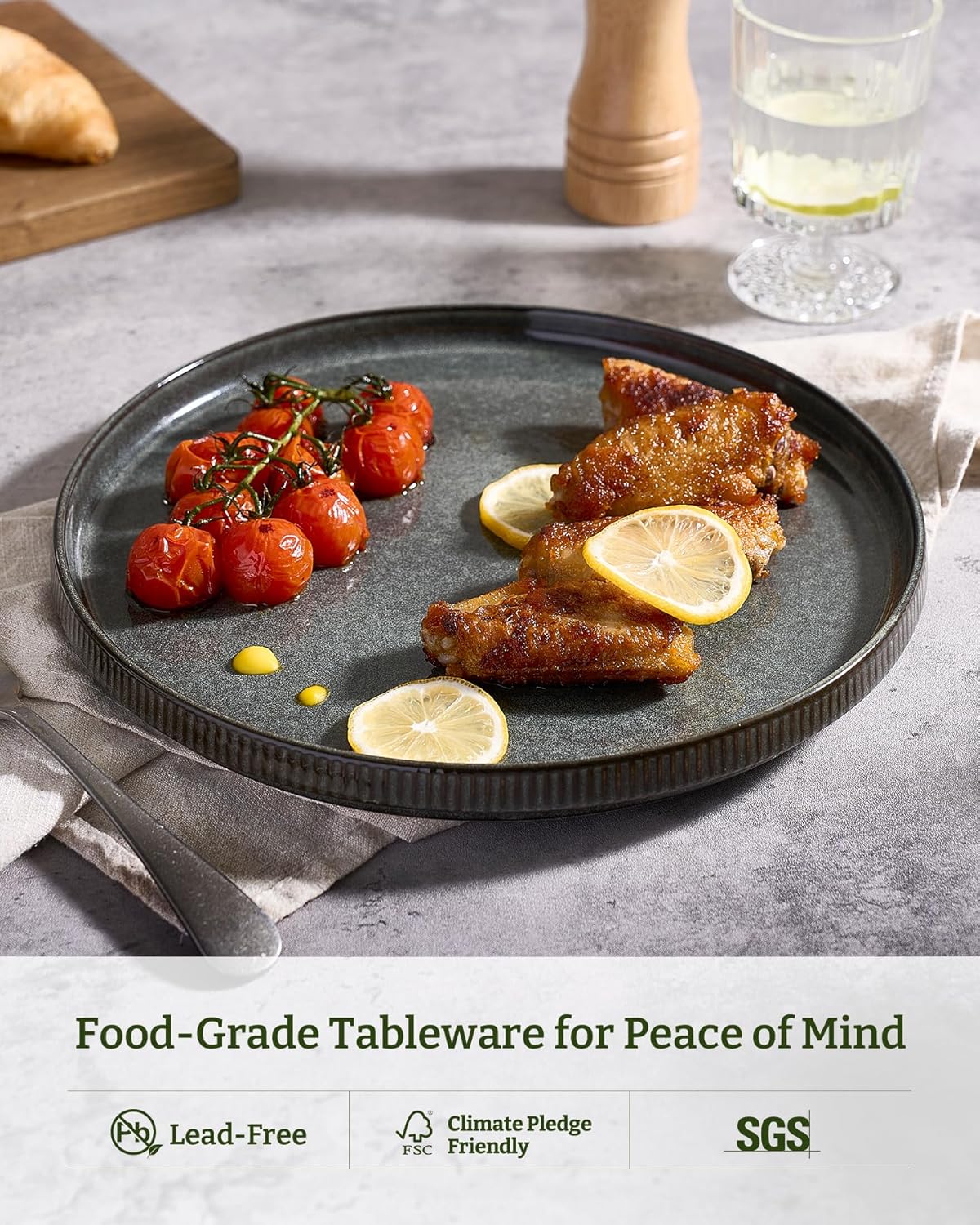 famiware Star Salad Plates for 6, 8 inches Plate Set, Stoneware Dinnerware, Small Dinner Plates for Dessert, Salad, Appetizer,Deep Forest