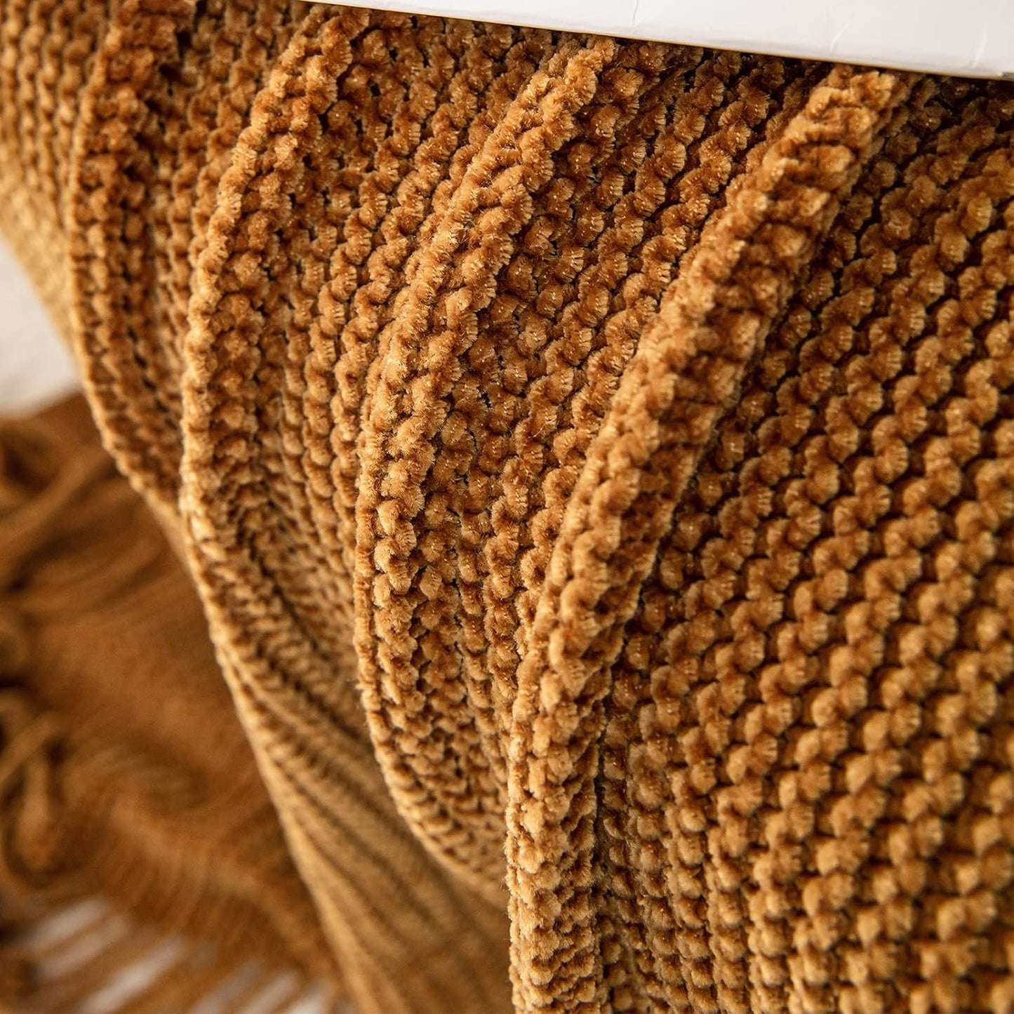 lifein Throw Blanket for Couch, Soft Boho Decor Bed Throw,Cozy Brown Knitted Chenille Small Knit Farmhouse Lightweight Throw (Golden,50 * 60")