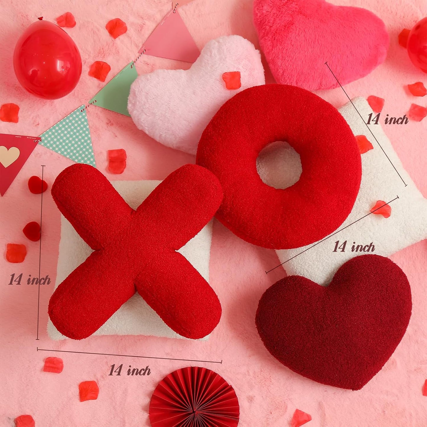 EastTree XO Pillows, Christmas Love XO Shaped Pillow, Red Throw Pillows, Love Pillow Gifts, Ultra Soft Teddy Fleece Wedding Pillows, Women Girls Kid Room Decor, Valentine's Day Decor 14x14 Inch