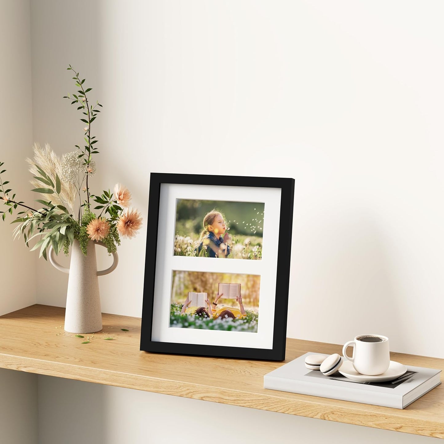 decorUhome 8x10 Picture Frames Collage Wall Decor, Display 2Pcs 4x6 Photos with Mat or 1Pcs 8x10 Unmatted, 2 4x6 Collage Picture Frames for Wall Mounting, Black