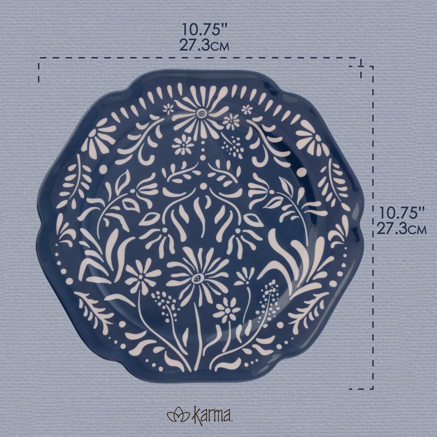 Karma, 10.75 inches Melamine Dinner Plates Set of 4, Reusable Dishwasher Safe Plates for Outdoor and Indoor, Mykonos