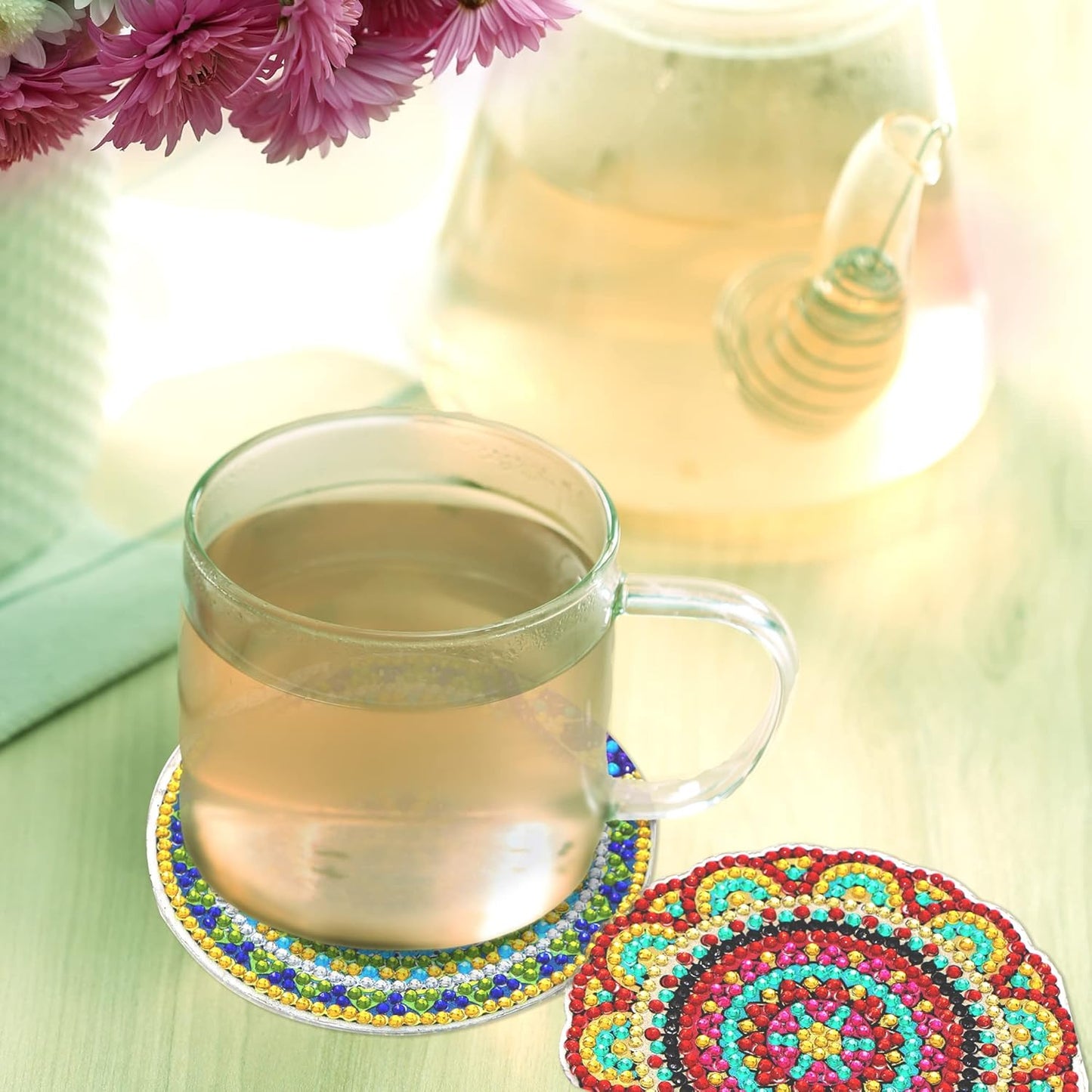 Diamond Art Coasters Kit with Holder, 8 Pcs Diamond Art Coasters for Adults Kids Beginners Crafts Gifts (Mandalas)