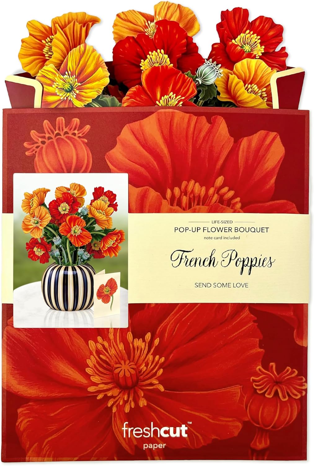 Freshcut Paper Pop Up Cards, French Blooms, 12 Inch Life Sized Forever Flower Bouquet 3D Popup Greeting Card, Birthday Cards, Thank You Card, Blank Notecard & Envelope