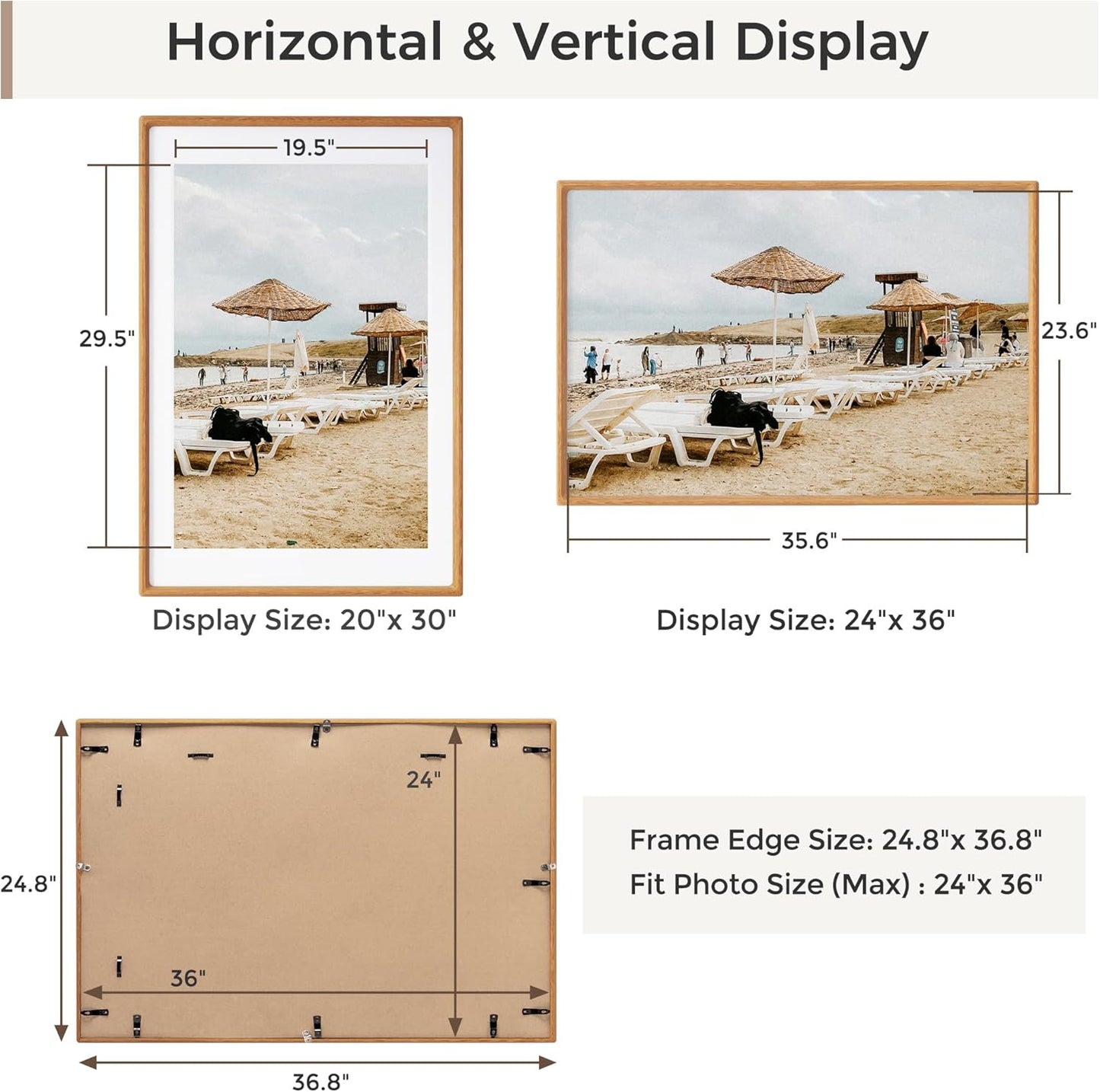 Heimlove 24x36 Picture Frames Natural Teak,Original Wood Hand Make Crafted Poster Frame with Mat to 20x30 Graduation Picture Display,Family Picture,Wedding Picture,Photo,Document Wall Decoration