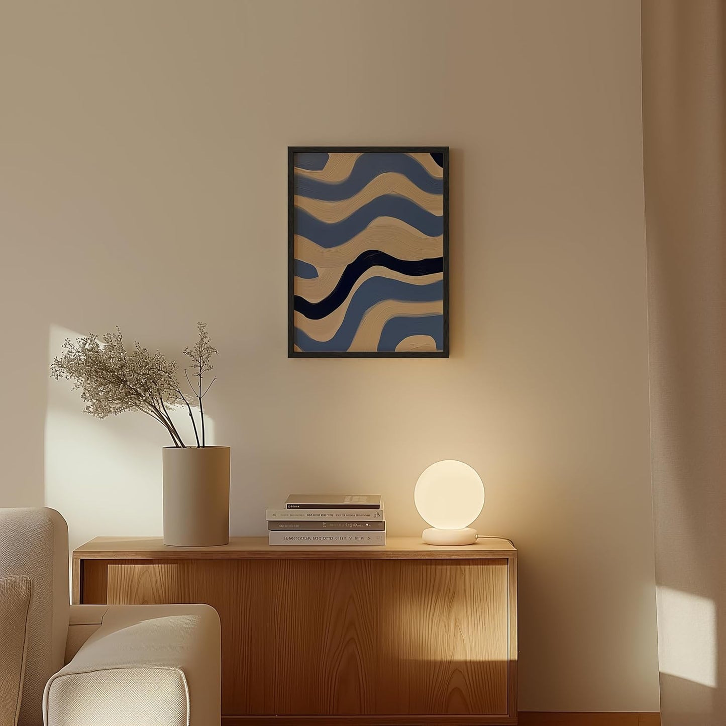 HAUS AND HUES Modern Abstract Wall Art - Blue and Green Living Room Art, Modern Artwork for Walls, Minimalist Picture for Living Room(Blue Abstract Pattern 4, Unframed, 12x16)