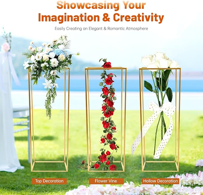 5 Pcs Metal Flower Stand for Wedding Centerpieces Stand Column Vases Wedding Flower Stand Rectangular Geometric Gold Centerpieces Stands for Wedding Decorations Home Party Event (5Pcs 31.49inch)