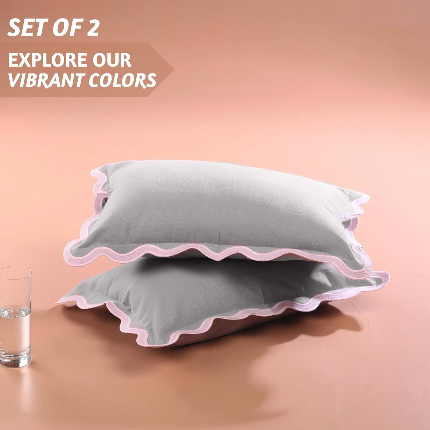 Folkulture Throw Pillow Covers 12x20 Lumbar Pillow Decorative, Set of 2 Couch Pillows for Living Room, Cute Outdoor Pillows, Cotton Boho Throw Pillows for Couch, Scallop Pillow Covers, Lavender Pillow