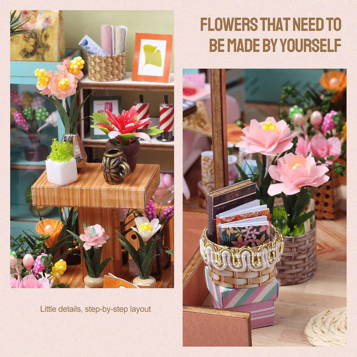 DIY Miniature Dollhouse Greenhouse Building Room Kit, Wooden Diorama Book Nook House Crafts for Adults, 1:24 Scale Miniature Street Tiny Library House Making