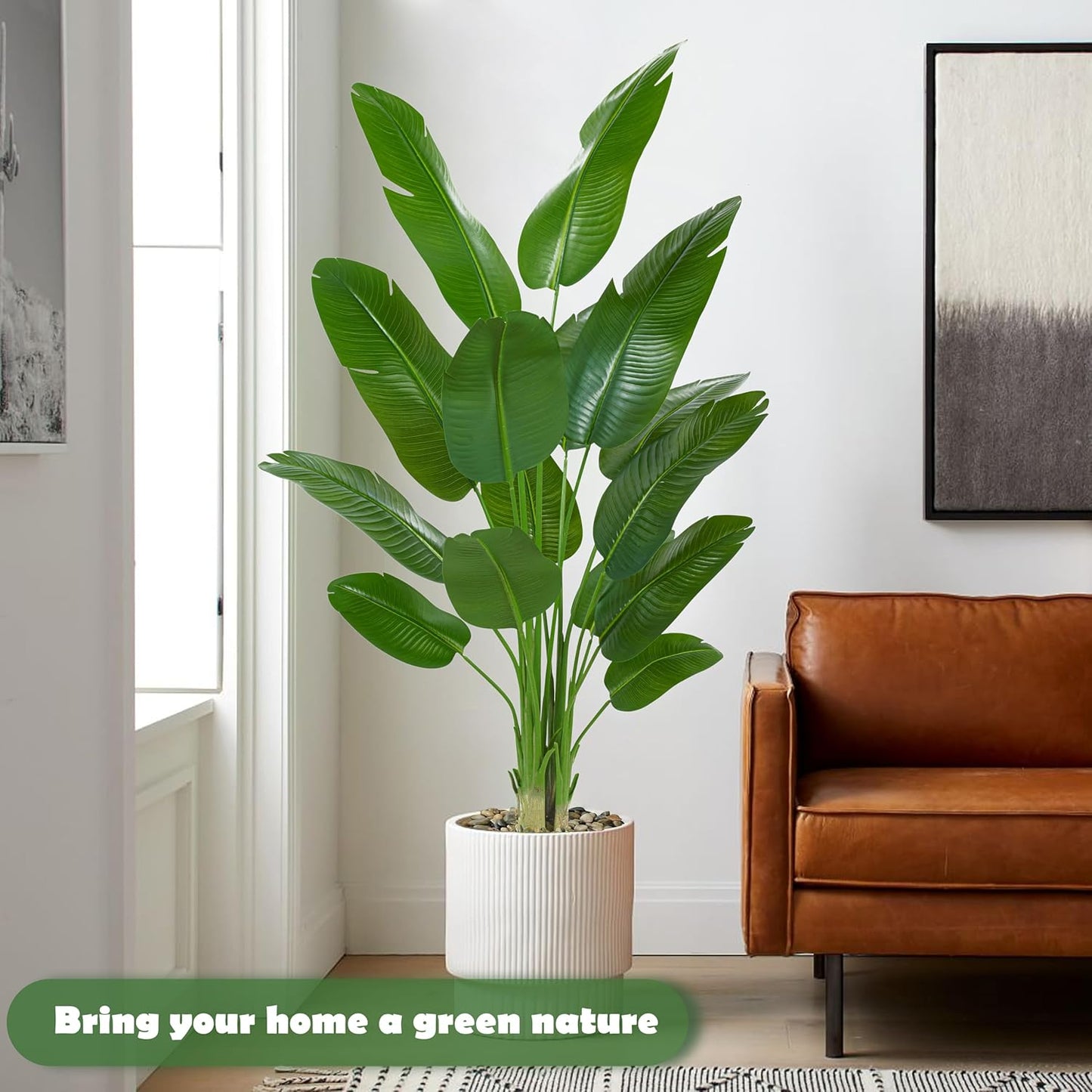 Bird of Paradise Artificial Tree, 7Ft Tall Faux Plant, Fake Banana Leaf Plant Indoor, Faux Palm Tree Faux Floor Plants Tropical Tree in Pot, Present for Friend Housewarming Decor