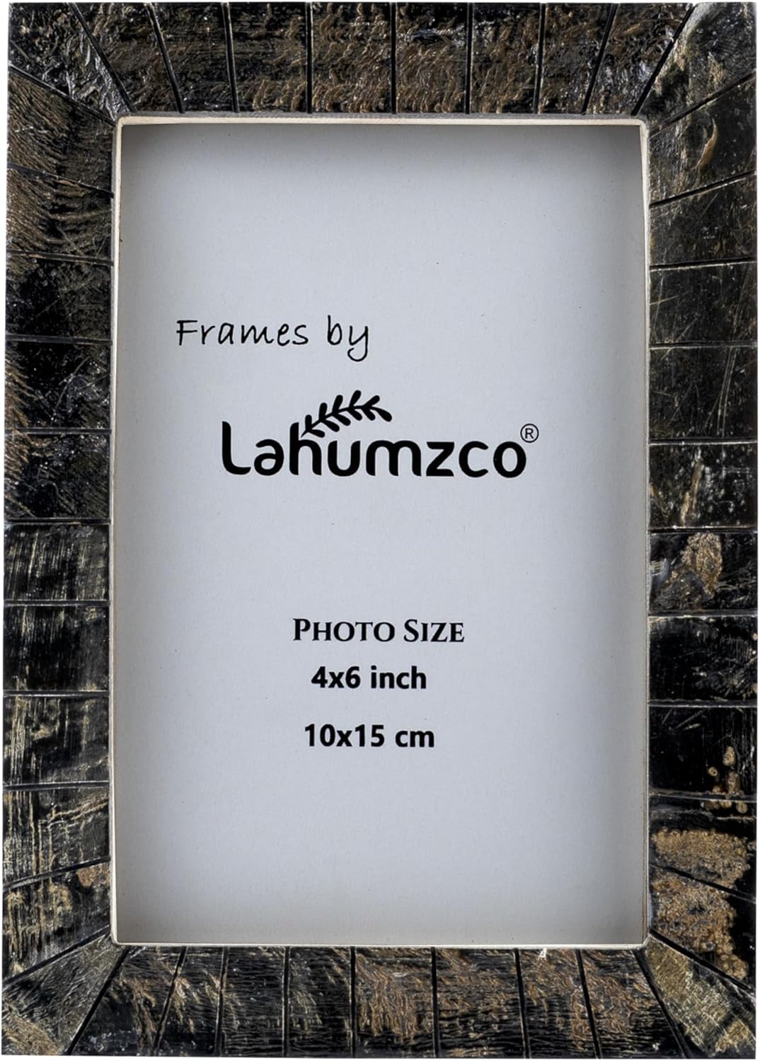 Horn Photo Frame 4x6 Inch – Natural Horn Texture with Hand Carving – Rustic Decorative Picture Frame for Tabletop & Wall – Black Handmade Vintage Look Home Decor Gift 6x4